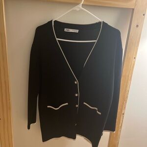 Zara Black Cardigan with White Trim
